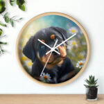 "Cute Baby Rotweiler Tilts His Head" - Digital Oil Painting Wall Clock - Custom Made Cute Dog Wall Clock